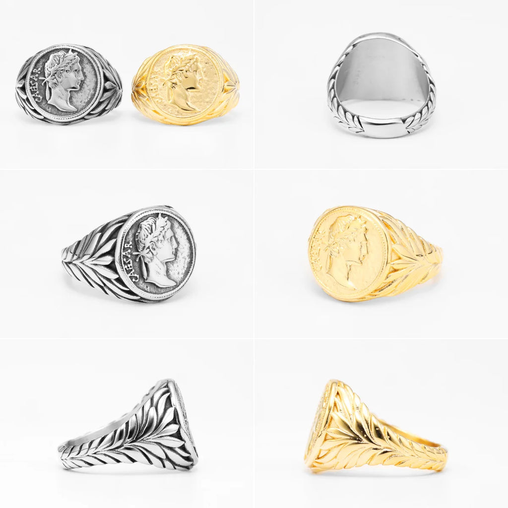 Anillo de cara César, anillos de acero inoxidable 316L para hombres, estatua de la victoria Roma, Punk Rock para motorista masculino, novio, joyería, regalo, triangulación de envíos