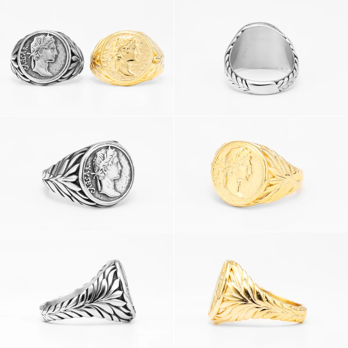 Anillo de cara César, anillos de acero inoxidable 316L para hombres, estatua de la victoria Roma, Punk Rock para motorista masculino, novio, joyería, regalo, triangulación de envíos
