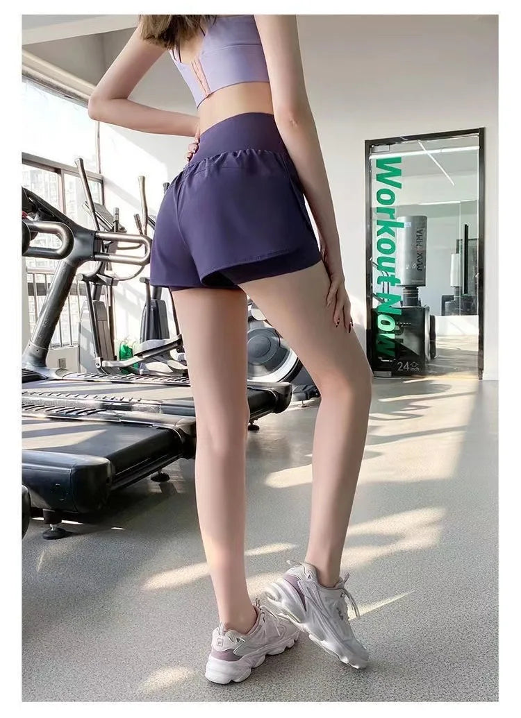 Shorts de Yoga de Dos Piezas (Falsos) para Mujer, Secado Rápido, Anti-Transparencia, Shorts Deportivos de Verano