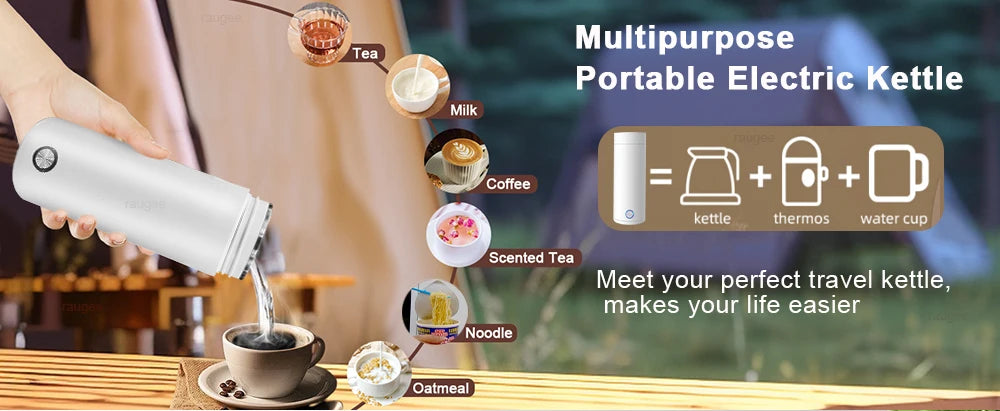 Hervidor eléctrico portátil de viaje, hervidor de té y café de ebullición rápida, Mini calentador de leche para bebé de acero inoxidable 304, hervidores térmicos