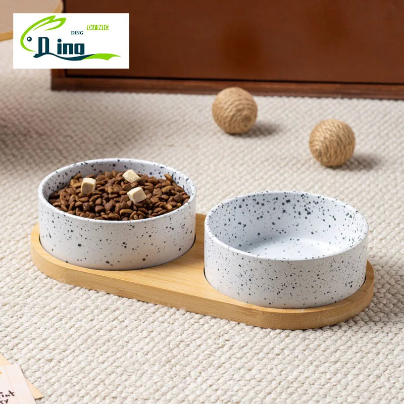 Comedero de Cerámica con Puntos Negros para Perros y Gatos - Razas Pequeñas a Medianas, Apto para Cachorros, Diseño Minimalista, Antiderrames, Artículos para Mascotas