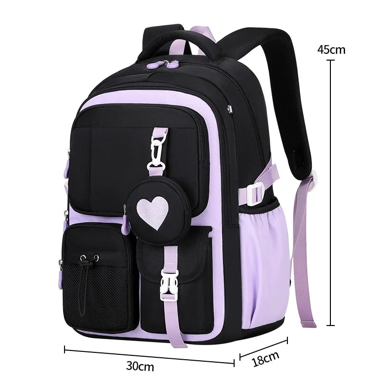 Mochila escolar con estampado de amor, estuche para lápices, bolsa de almuerzo, juego de tres piezas, tela de nailon impermeable, mochila de moda para niños, niñas y adolescentes.