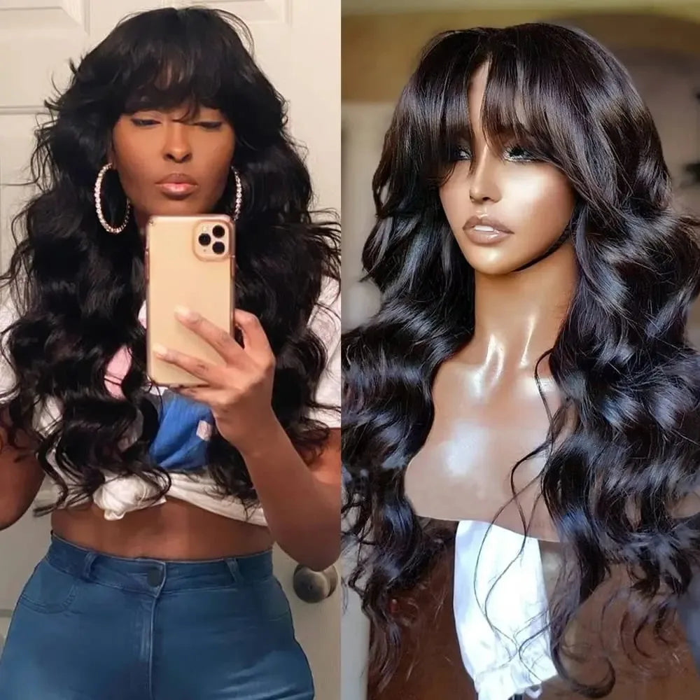 Resaltar Rubio degradado cuerpo onda peluca con malla Frontal con flequillo 13x4 HD peluca Frontal de encaje para mujeres sintético de alta calidad uso diario