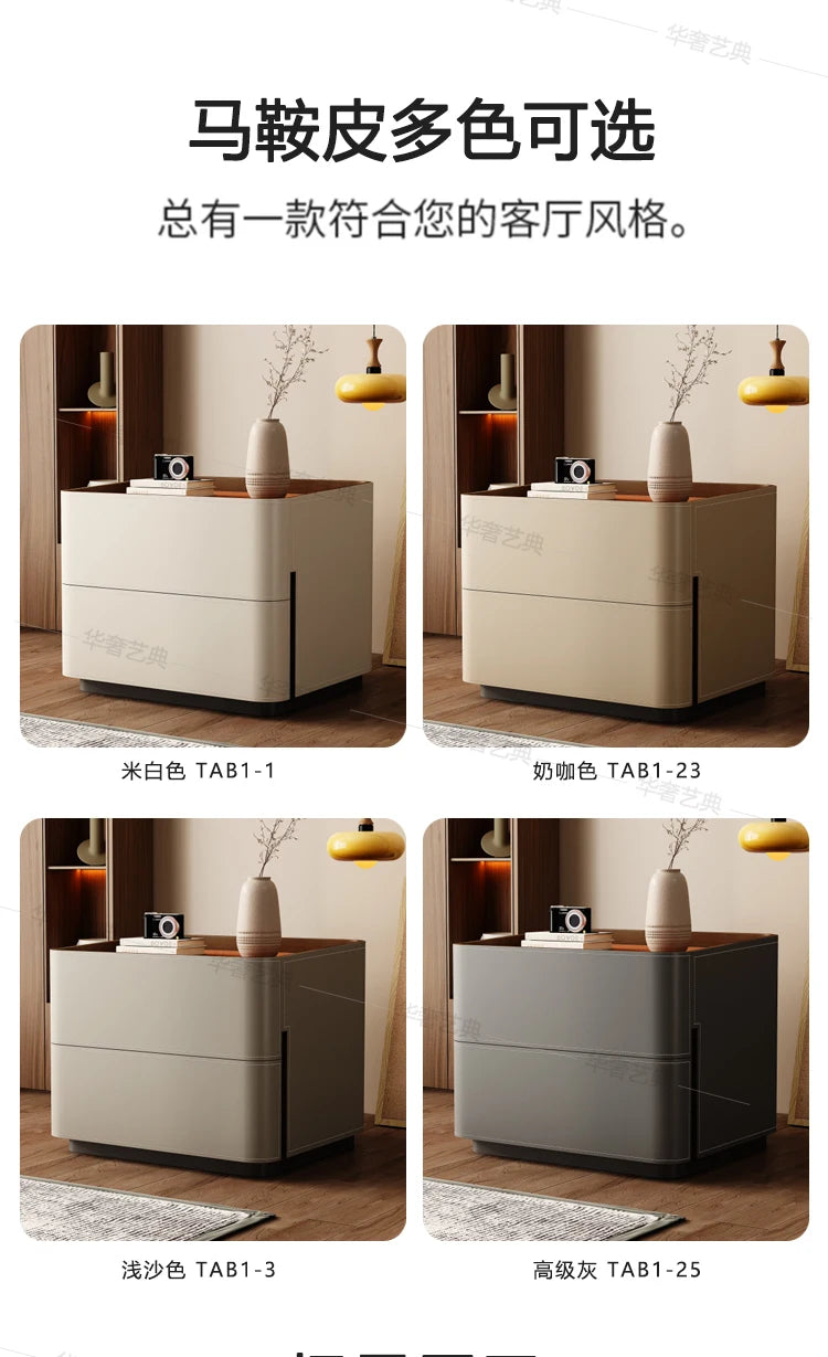Mesita de Noche de Cuero con Cajones, Almacenamiento Estético para Dormitorio, Mesitas de Noche Modernas de Lujo, Muebles para el Hogar que Ahorran Espacio