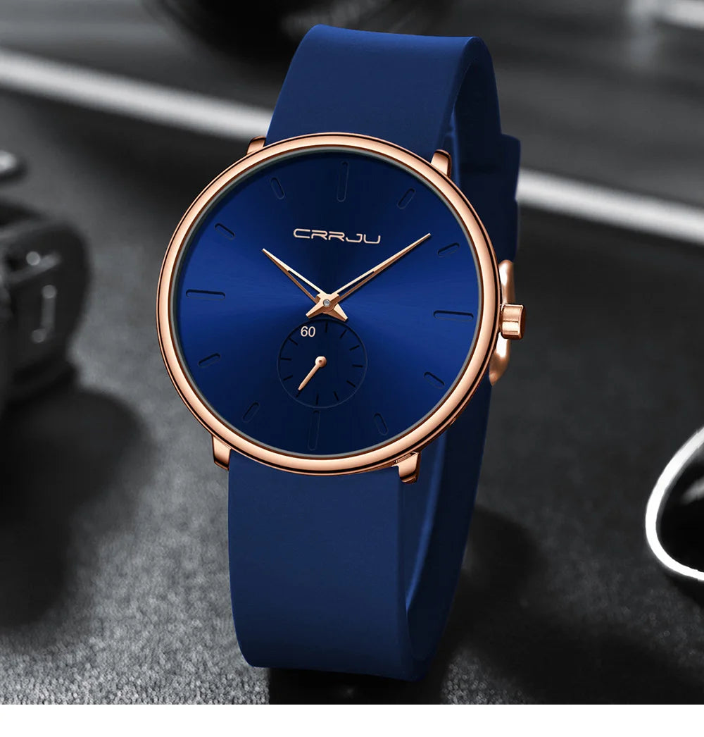 CRRJU-Conjunto de relojes de silicona informales para hombre y mujer, relojes de pulsera de cuarzo con esfera Simple, reloj de vestir para mujer