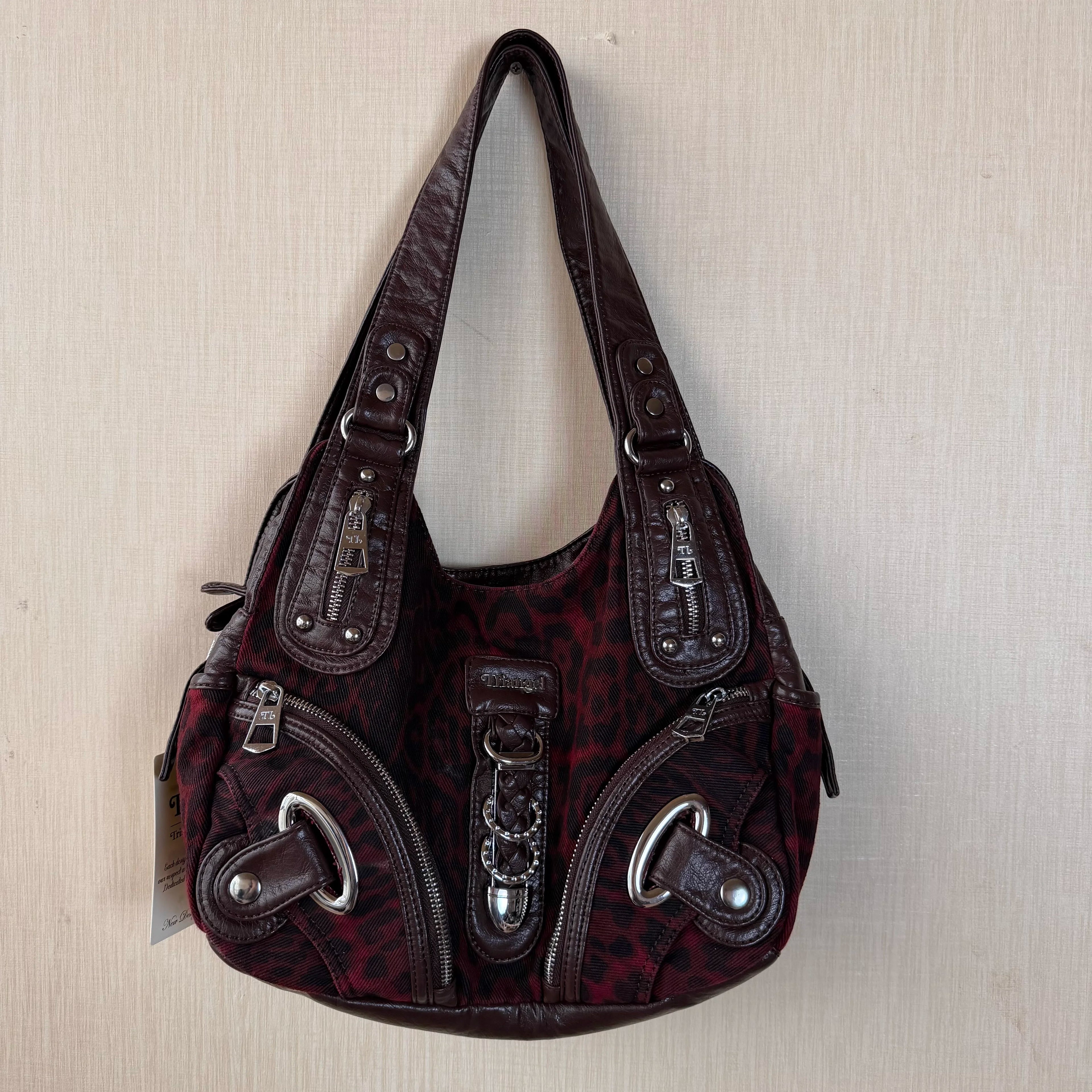 Bolsos de Mano Vintage con Estampado de Leopardo para Mujer, Estilo Punk Biker Y2K, Bolso de Hombro con Asa Superior, Bolsos de Axila para Dama, con Múltiples Bolsillos