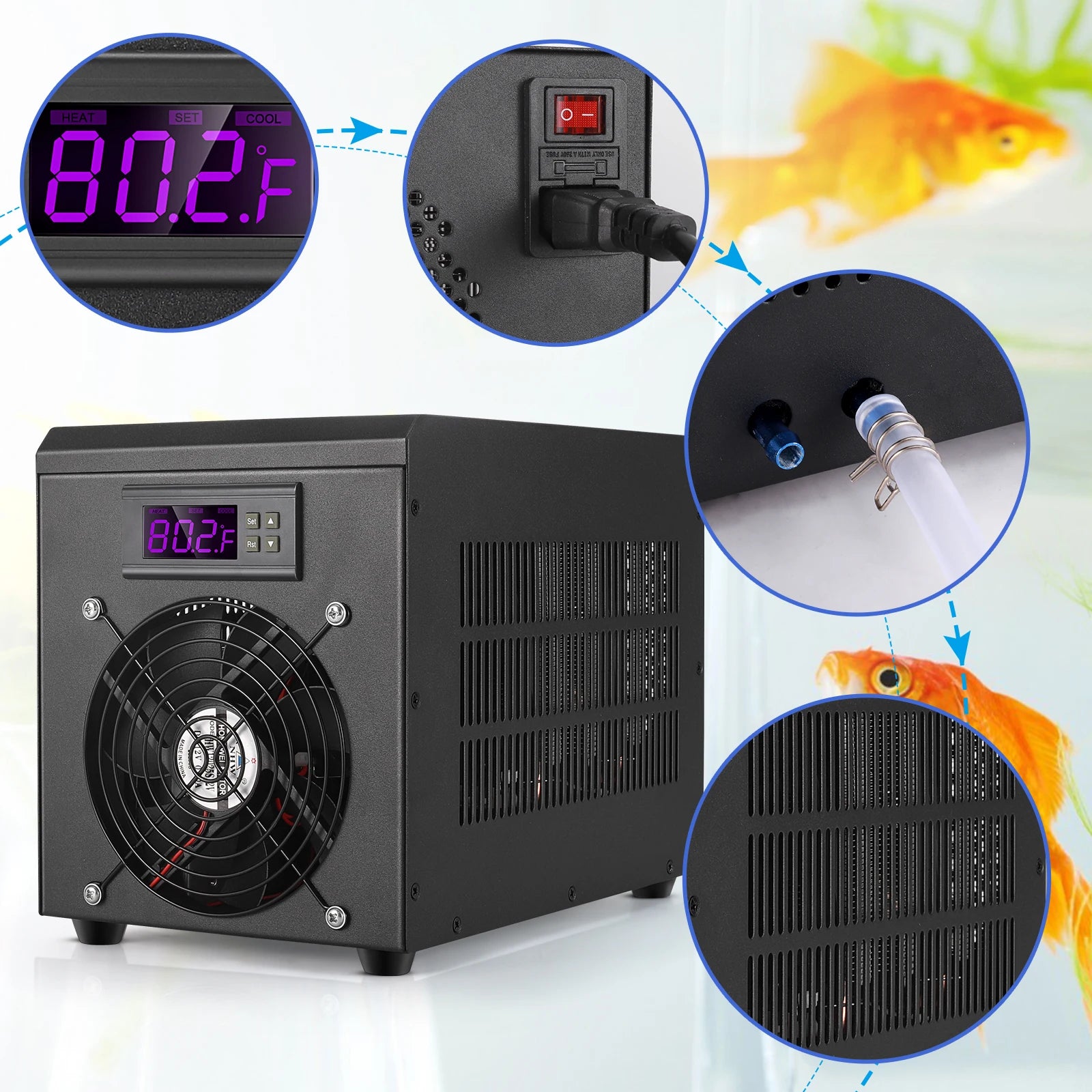 Enfriador de Agua para Acuario de 60L, Calentador para Pecera de 10-40 cm ℃   Sistema de Temperatura Constante con Bomba para Cría Acuática