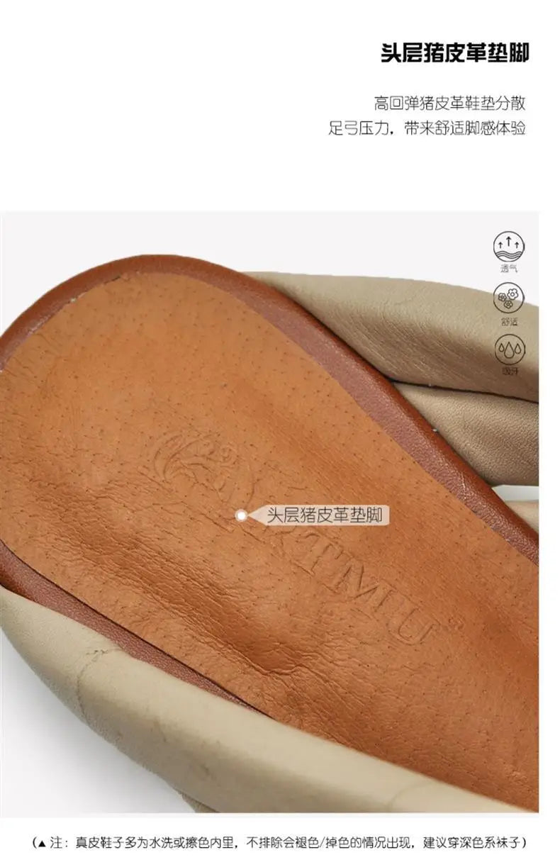 Sandalias Planas de Cuero Genuino para Mujer, Verano 2026, Diseño Abierto con Correa Anudada Única, para Uso en Exteriores
