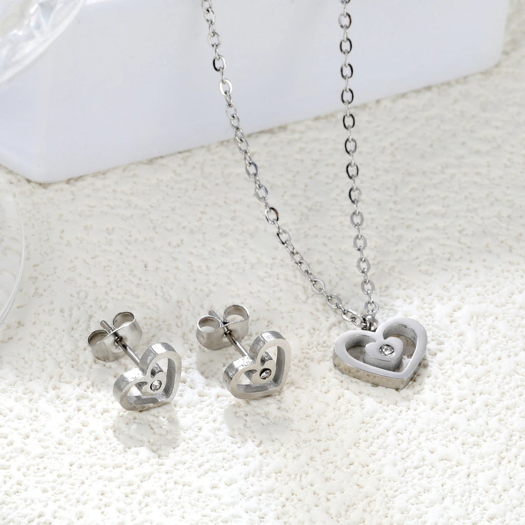 ASONSTEEL-collar con colgante de circonia y flor de corazón brillante para mujer, conjuntos de joyería de acero inoxidable, regalos delicados para uso diario