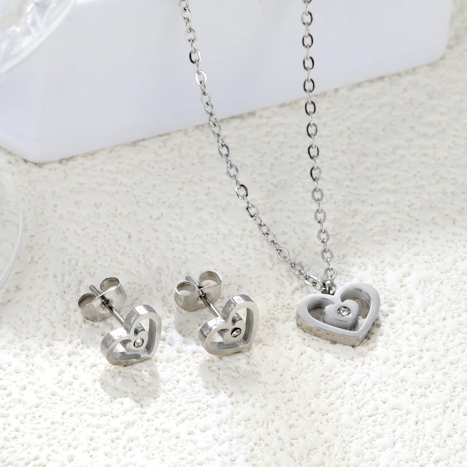 ASONSTEEL-collar con colgante de circonia y flor de corazón brillante para mujer, conjuntos de joyería de acero inoxidable, regalos delicados para uso diario