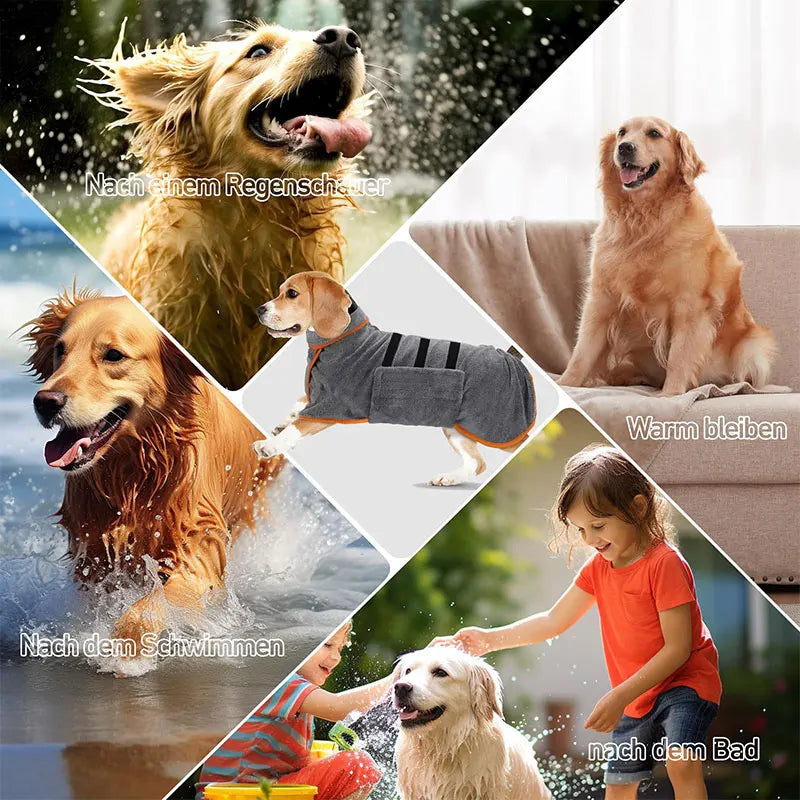 Toalla de albornoz para perros 2 en 1, cinta mágica ajustable, bata de secado rápido, ropa súper absorbente para mascotas para perros pequeños y medianos después del baño