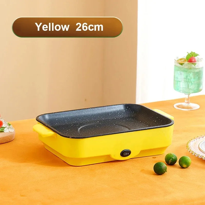 Parrilla eléctrica multifuncional para barbacoa, Mini bandeja cuadrada para hornear eléctrica de 26cm, Wok eléctrico para panqueques y carne, bandeja para freír de cocina