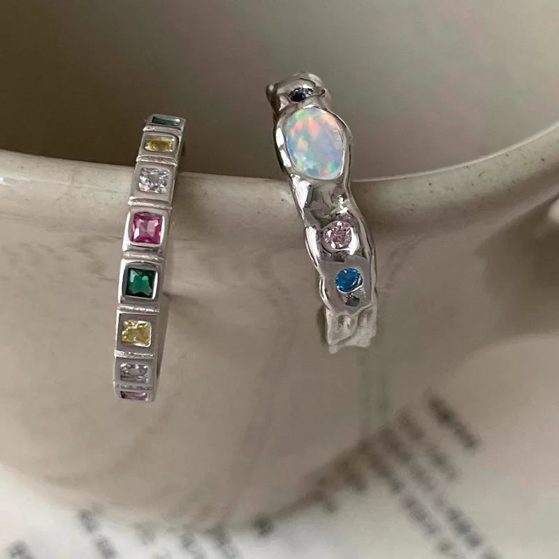 Anillo de Ópalo de Plata de Ley 925 para Mujer, Ajustable, para el Dedo Índice, Diseño Simple y Elegante, Joyería de Alta Gama, Regalo