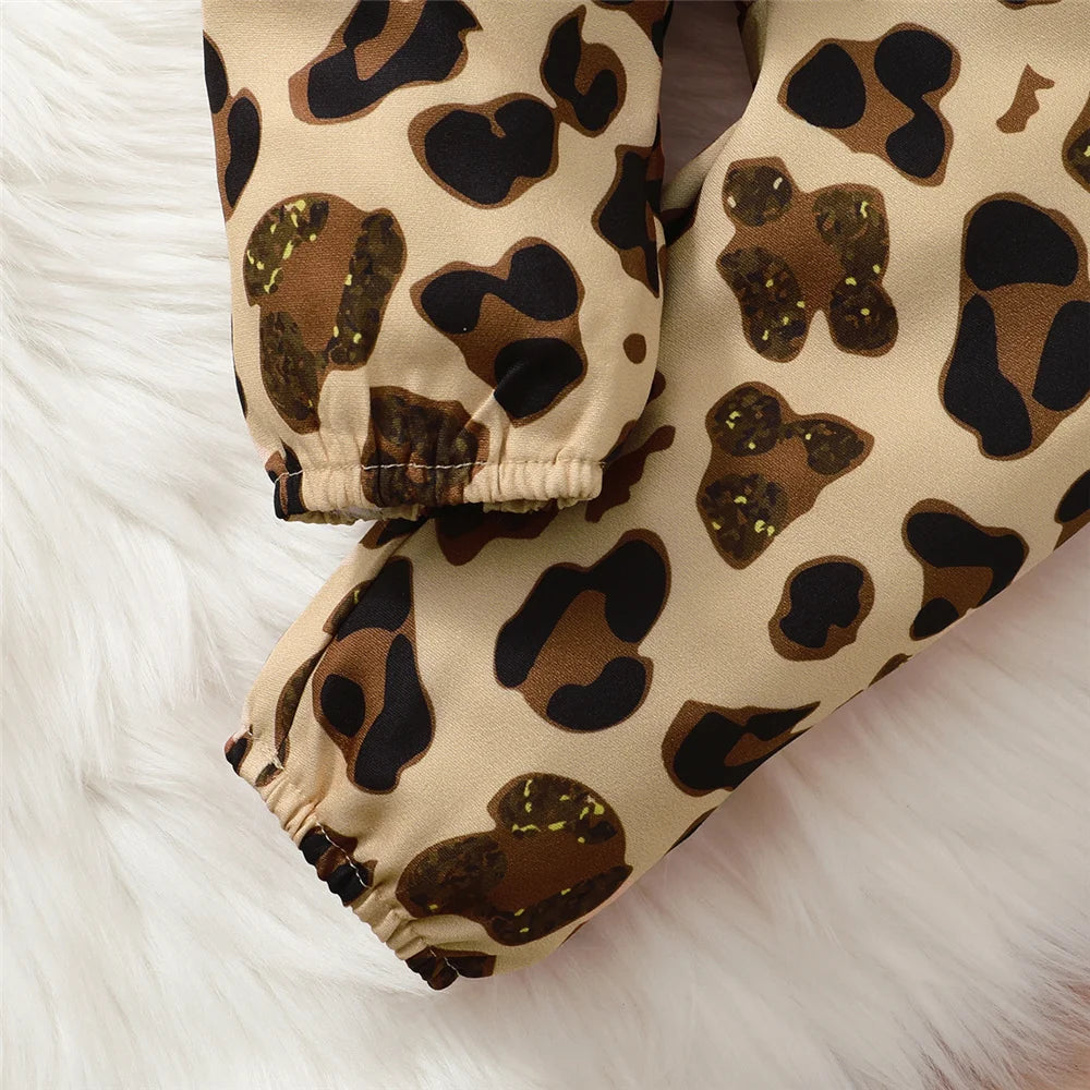 Conjunto de ropa para niña recién nacida de 0 a 18 meses, mono de manga larga, pantalones de leopardo y diadema, 3 uds., trajes de moda de otoño para niño niña