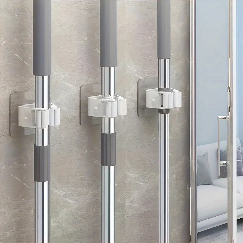 2 unidades de soporte de almacenamiento para fregonas y escobas, de succión para baño, con tubo colgante, clip sin rastro, montado en pared, impermeable
