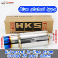 Tubo de escape de coche, piezas modificadas, silenciador HKS, tubo de escape recto, salida Universal 89MM, plata brillante, azul, acero inoxidable 51 63 76mm apto