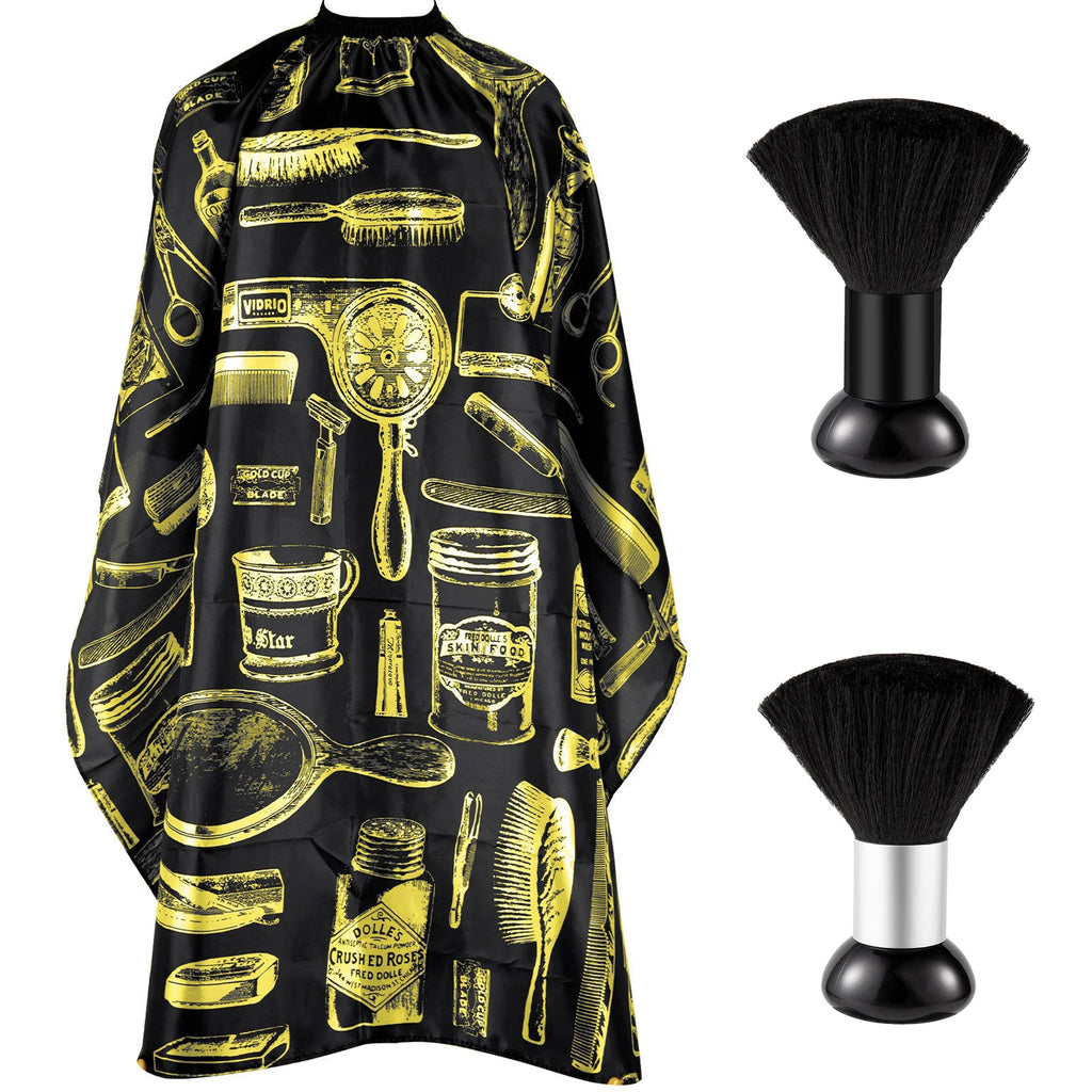 Set de Capa de Barbero y Cepillo para Cuello, Capa de Corte de Pelo Impermeable con Estampado Retro, Cepillo Suave para Limpiar el Cuello, para Peluquería y Uso Doméstico