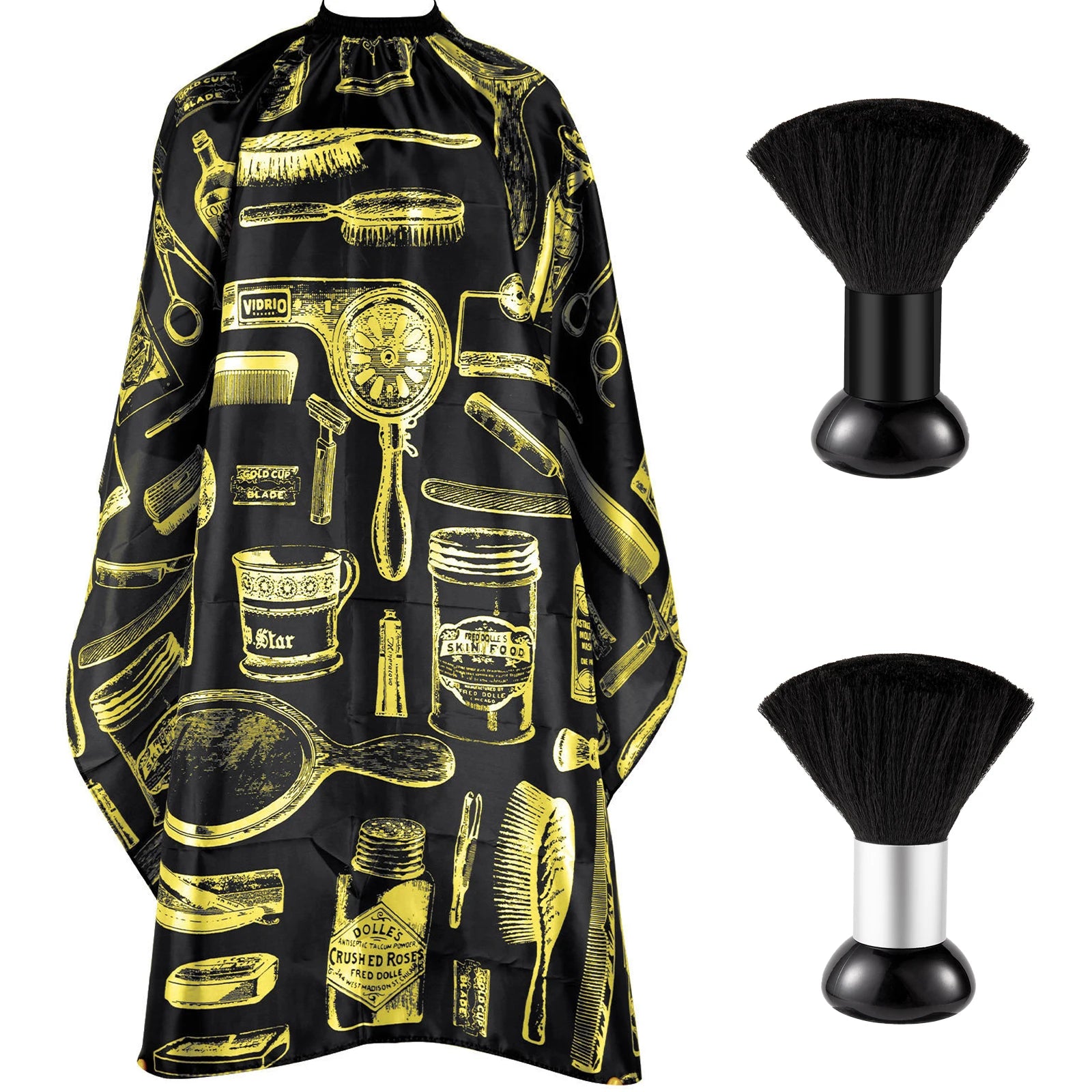 Set de Capa de Barbero y Cepillo para Cuello, Capa de Corte de Pelo Impermeable con Estampado Retro, Cepillo Suave para Limpiar el Cuello, para Peluquería y Uso Doméstico