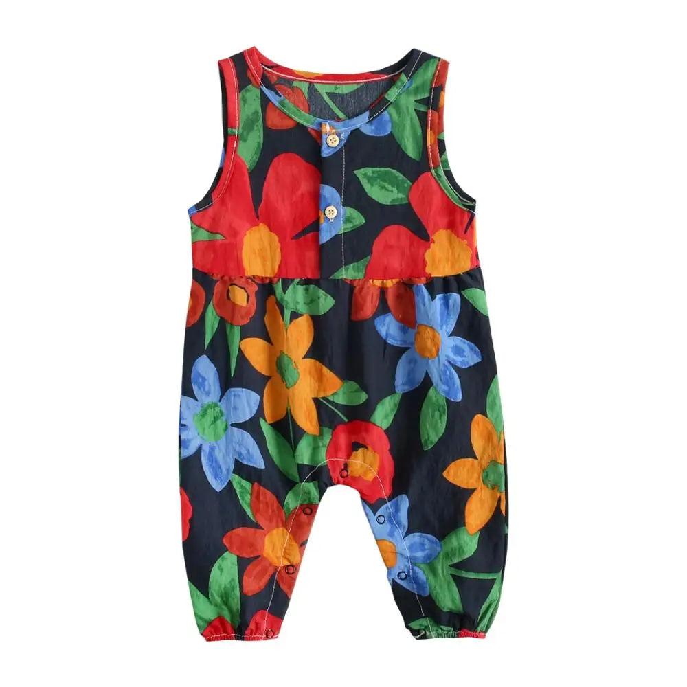 Sanlutoz Monos estampados para bebés y niñas, sin mangas, con estampado floral de verano