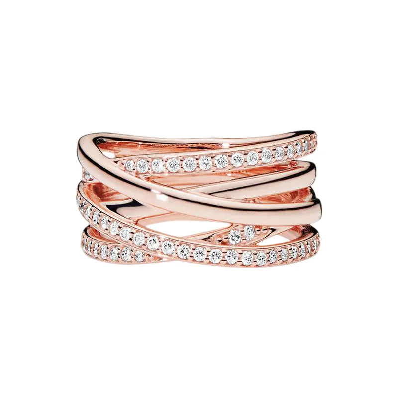 Anillo de Plata 925 con Corona y Corazón de Circonio Dorado para Mujer, Joyería Europea de Moda para Bodas y Fiestas, Regalo DIY