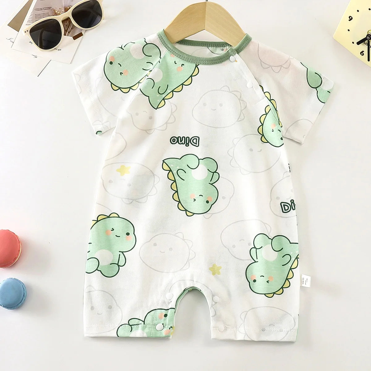 Monos de dibujos animados para bebé, mono de algodón transpirable de verano de manga corta para recién nacidos, niños y niñas, ropa para gatear