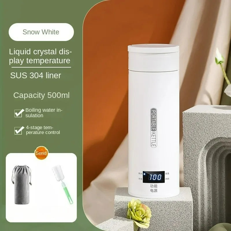 Hervidor eléctrico de viaje de 500ML, hervidor térmico portátil para agua hirviendo rápida, calentador de leche para bebé, hervidores térmicos de acero inoxidable 304