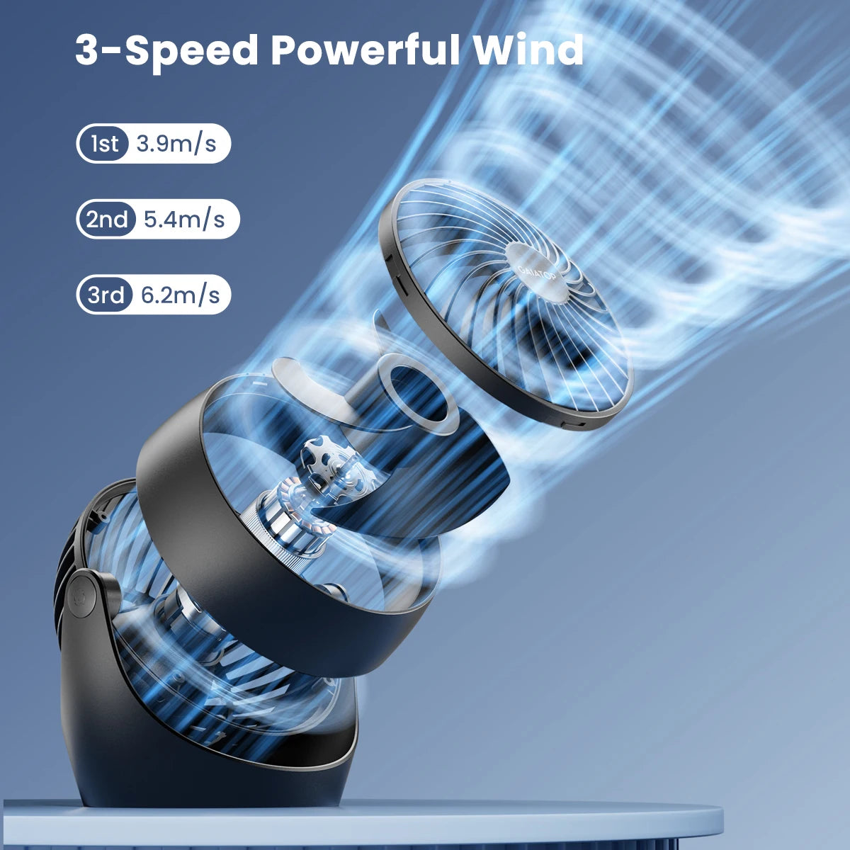 Ventilador circulador de aire Gaiatop, ventilador de escritorio portátil, ventilador de mesa, ventilador de dormitorio, ventilador pequeño de 5 pulgadas, 3 velocidades con 360 °   Inclinación ajustable