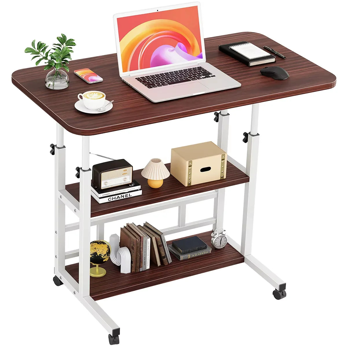 ECHIGOYA Escritorio Portátil, Mesa para Laptop, Escritorio de Computadora con Repisas, Escritorio de Pie Altura Ajustable con Ruedas, Mesa para Cama de Hospital, Home Office, 60cm*40cm