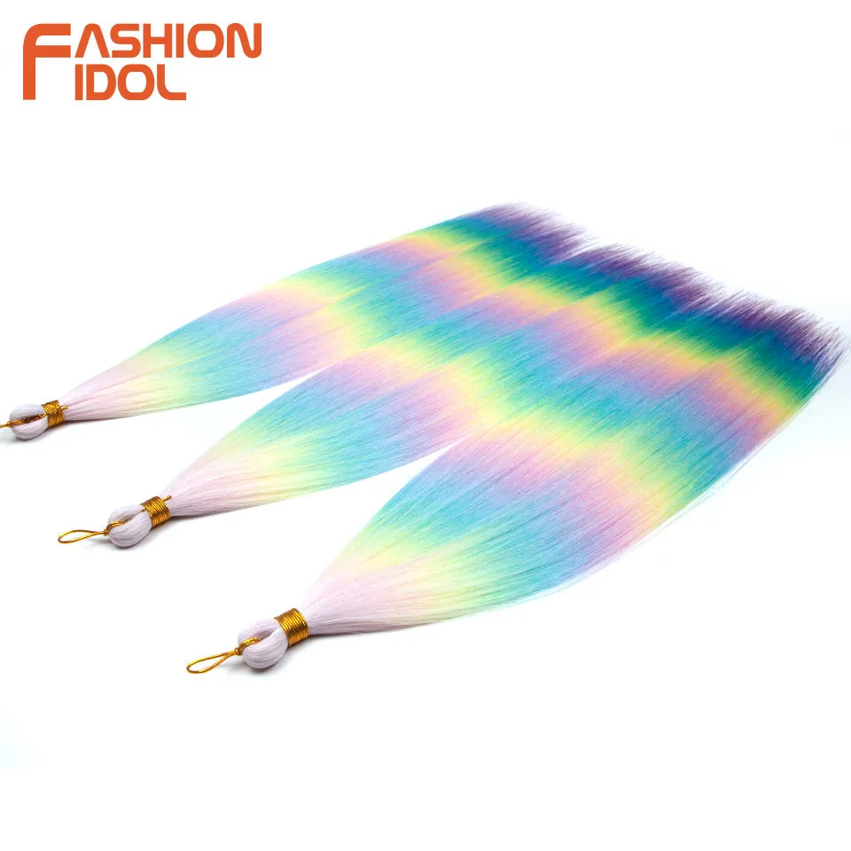 FASHION IDOL, 28 pulgadas, 300g/3 piezas, cabello liso, cabello trenzado sintético, extensiones de cabello de fibra resistente al calor, color gris ombré
