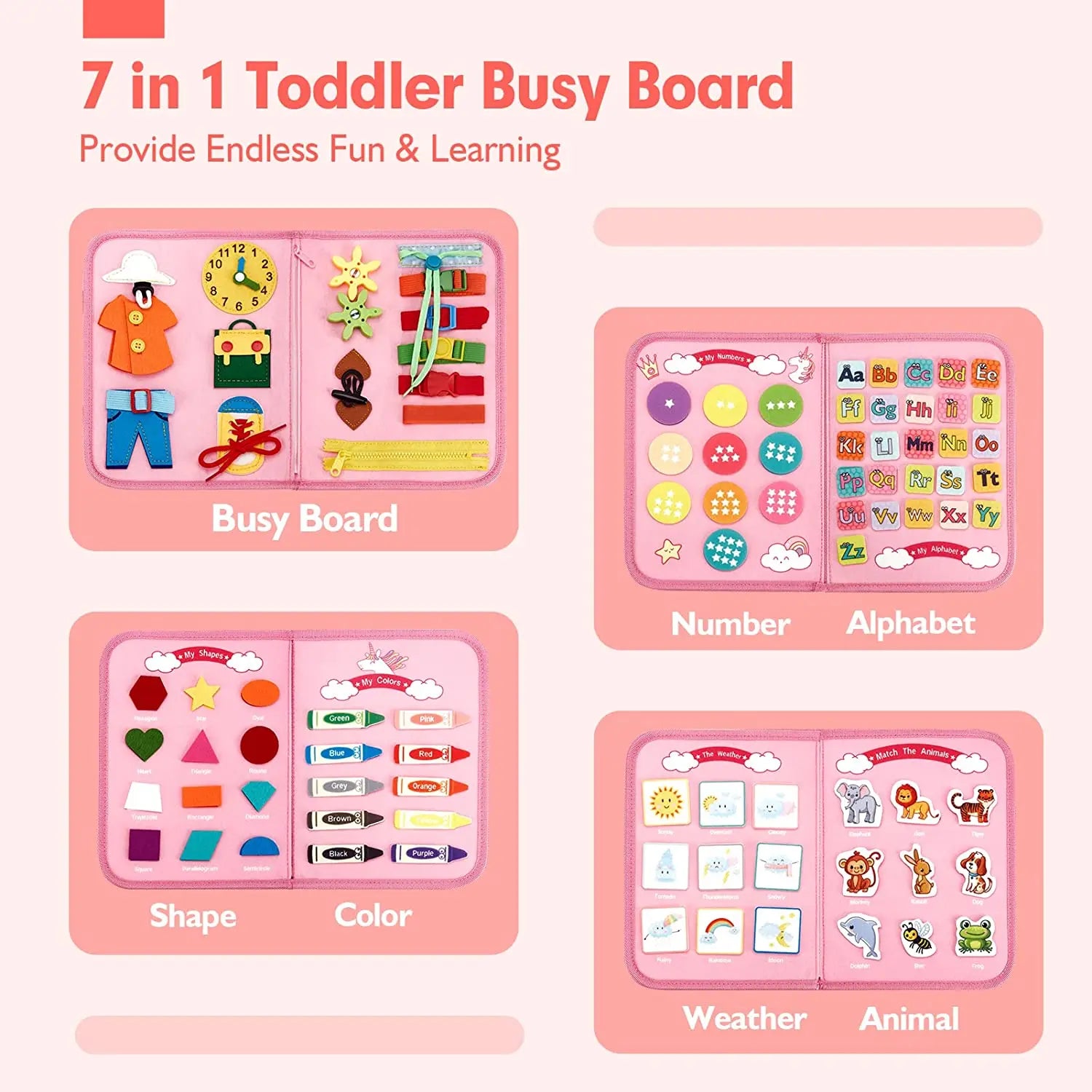 Juguetes Montessori, tablero ocupado, tablero de desarrollo de actividades sensoriales para niños pequeños para habilidades motoras, juguetes educativos de actividades de viaje