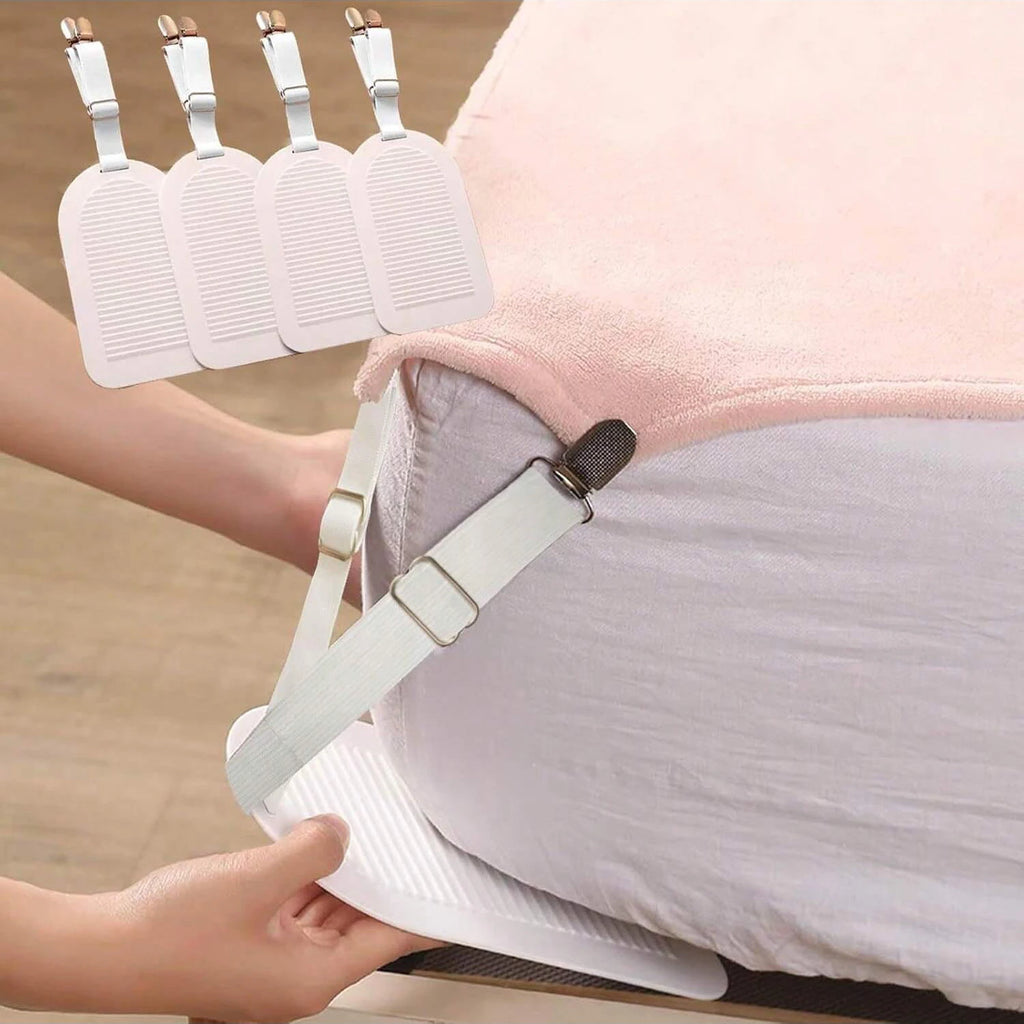 Clips para Sábanas, Juego de 4 Correas Ajustables para Sujetar Sábanas, Clips Elásticos para Ropa de Cama, Sujetadores para el Hogar y Hoteles