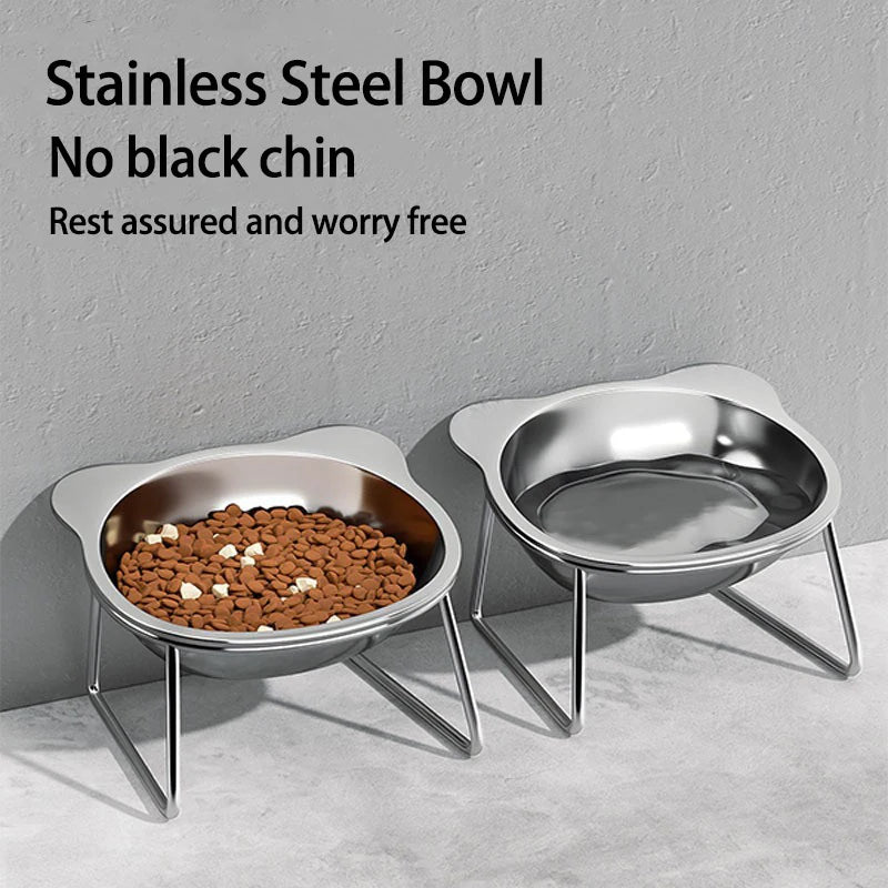 Cuencos para gatos elevados estables elevados 15 °   Cuencos para perros con protección para el cuello, cuenco de comida para gatos de acero inoxidable 304 resistente a roturas para cachorros y gatos