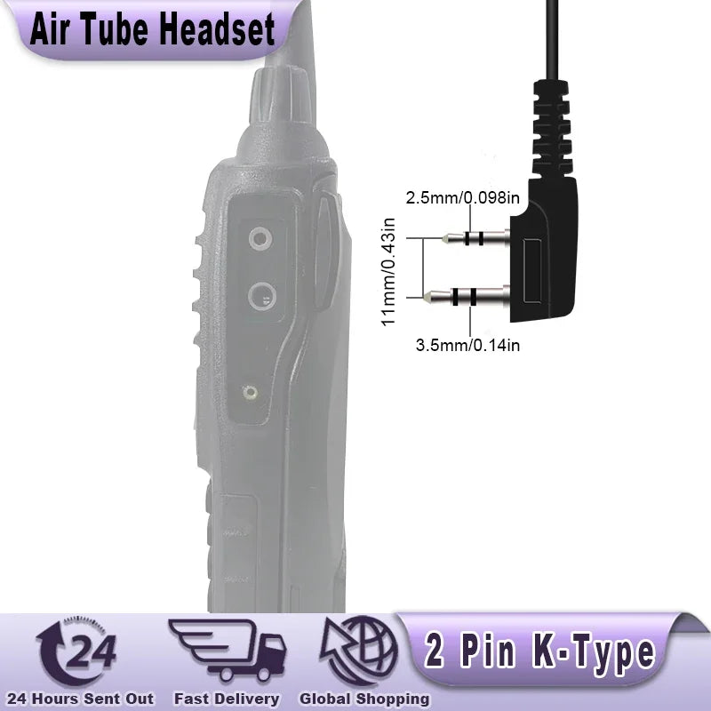 Walkie Talkie auriculares tubo de aire acústico auricular Quansheng UV K5 UV K6 UV 5RPLUS 2 pines K puerto Ptt micrófono auriculares para UV 5R UV 82