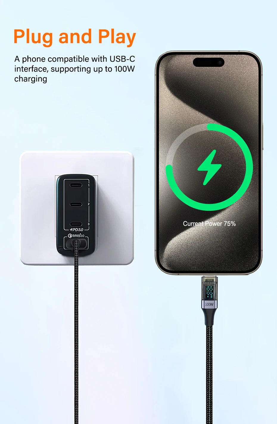 PD 100W USB tipo C a C Cable para iPhone 15 16 Macbook iPad Samsung S24 S25 cargador de datos 0,5 m 1m 2m Cable de nailon USBC carga rápida
