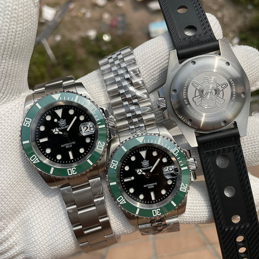 STEELDIVE SD1953 41MM clásico agua fantasma calendario lupa NH35 movimiento mecánico BGW9 superluminoso 30Bar reloj impermeable