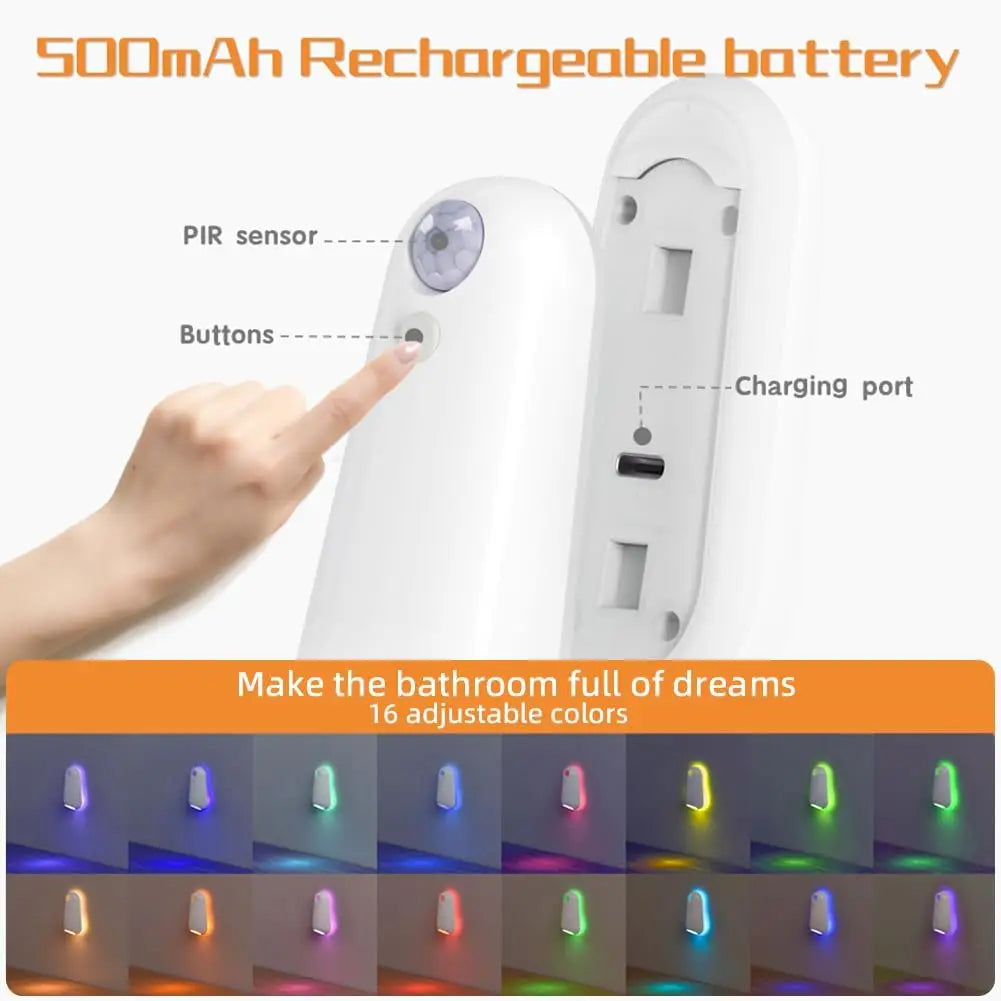 Luces para asiento de inodoro, sensor de movimiento inteligente, luz nocturna que cambia de colores, retroiluminación impermeable para baño, inodoro, lámpara LED