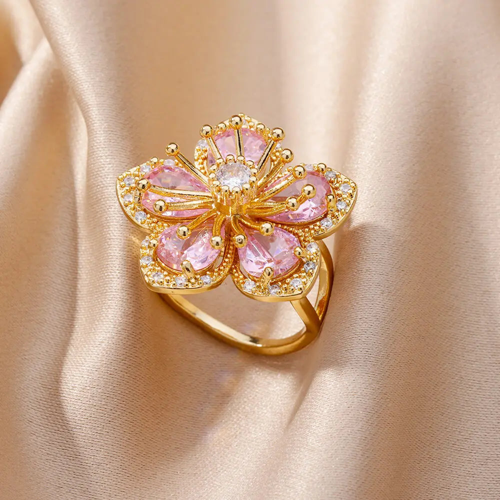 Anillos de acero inoxidable de lujo chapados en oro, piedra colorida, anillo de corazón de cristal de circón para mujer, joyería Bohemia de boda, regalo de Navidad