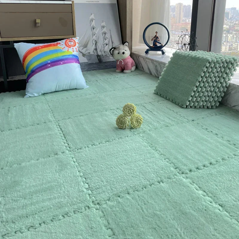 Alfombra de peluche suave de 30x30CM para niños, alfombra de juego, alfombra de rompecabezas, tapete de juego cálido, azulejos de ejercicio entrelazados, alfombra decorativa para suelo