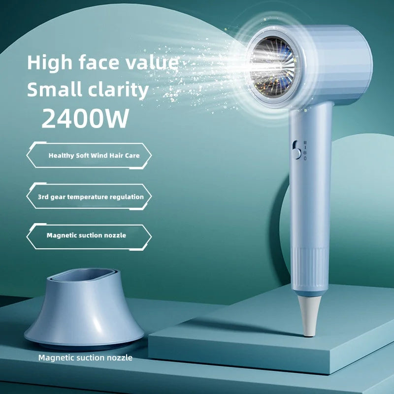 Secador de Pelo Profesional de 2400W con Aire Frío y Caliente, Temperatura Constante, Luz Azul, Iones Negativos y Silencioso