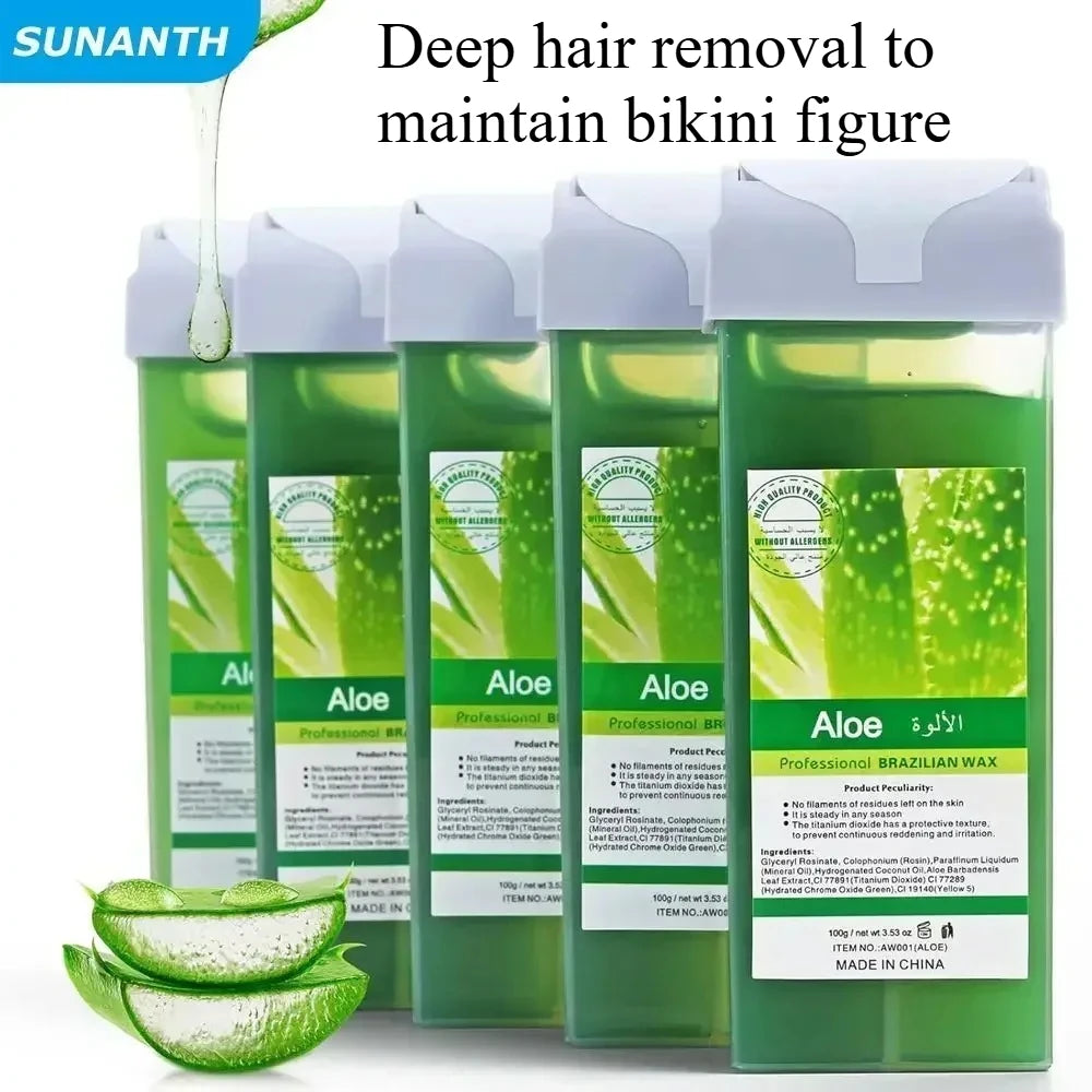 Cera depilatoria en roll-on 2026 con rosa y aloe, cartucho de cera indolora para depilación, calentador de cera para depilación de bikini y cuerpo