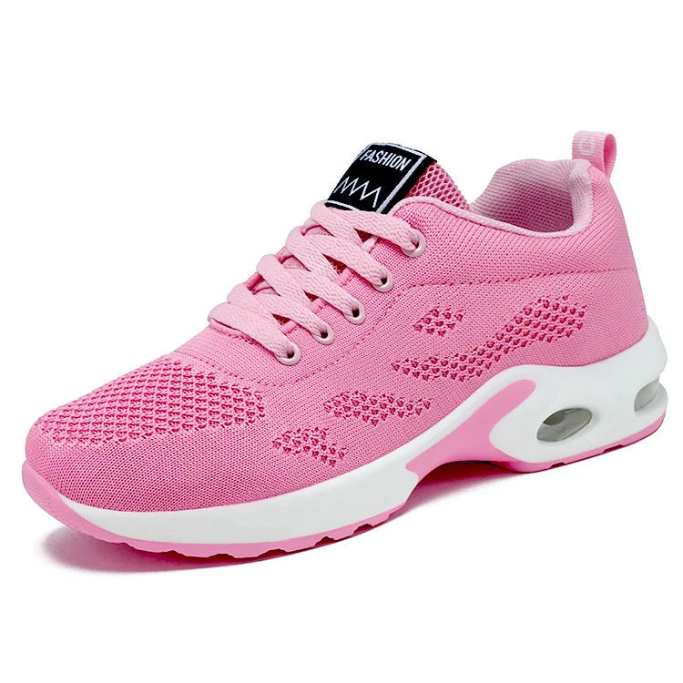Zapatos deportivos transpirables con amortiguación de aire para mujer, zapatillas informales con cordones cruzados y tacón plano con punta redonda de estilo coreano