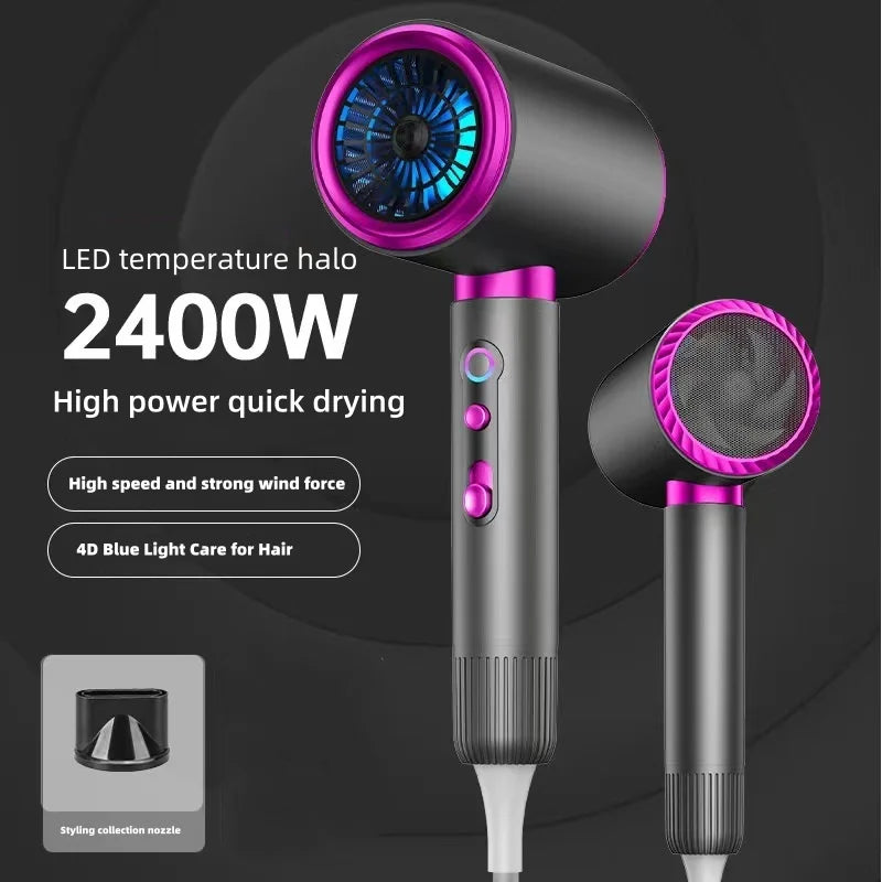 Secador de Pelo de Alta Velocidad 2026, 2400W de Alta Potencia, Iones Negativos Azules, Ultra Silencioso, para Salón de Belleza y Hogar, Enchufe US/EU/UK/AU