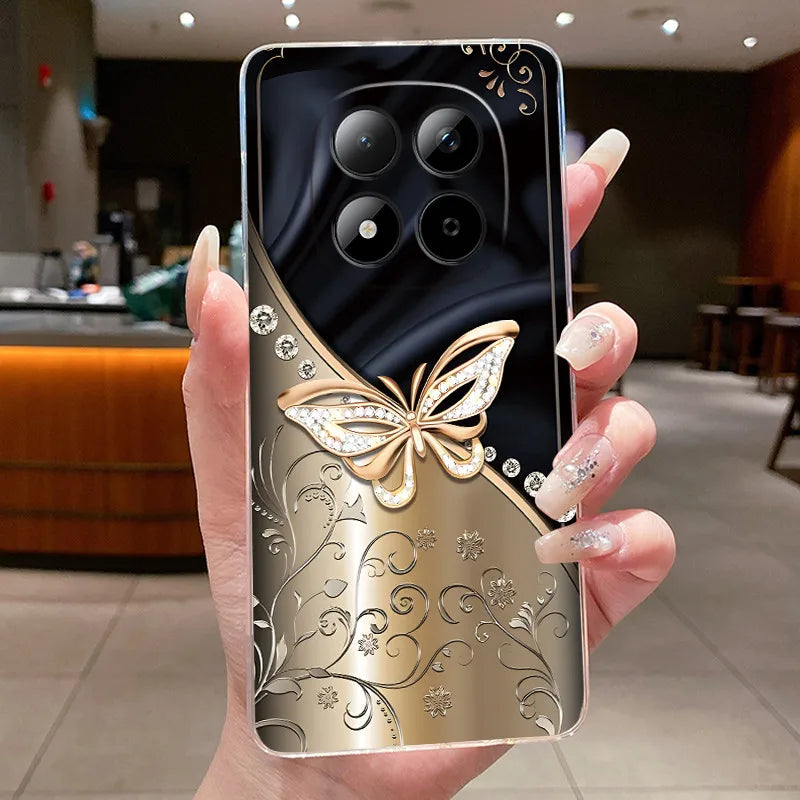 Funda para Teléfono Xiaomi Redmi Note 15 Pro 4G, Carcasa Protectora con Diseño de Lazo de Mariposa, Transparente, de Silicona TPU Suave