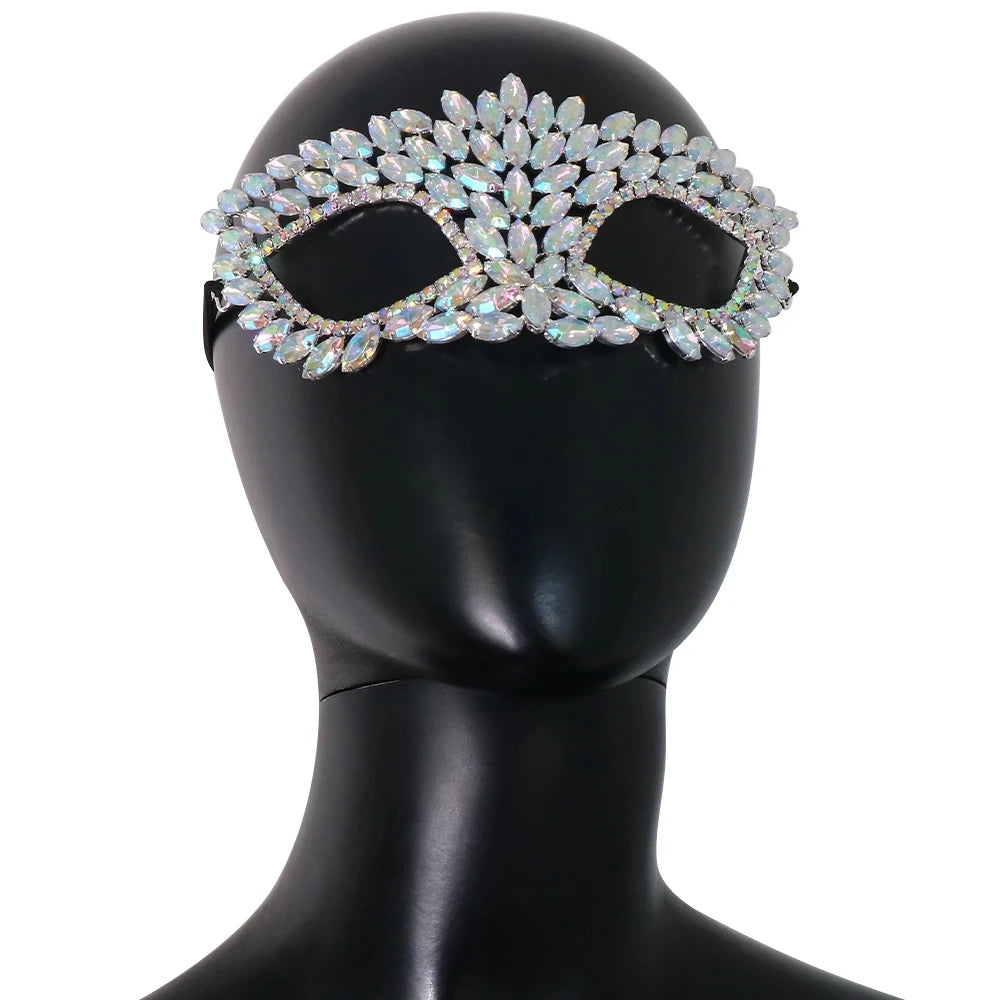 XSBODY Máscara de Halloween para mujer, disfraz de Cosplay, brillos indios, moda, cara Sexy, joyería completa, máscara Rave con diamantes de imitación de cristal, regalo