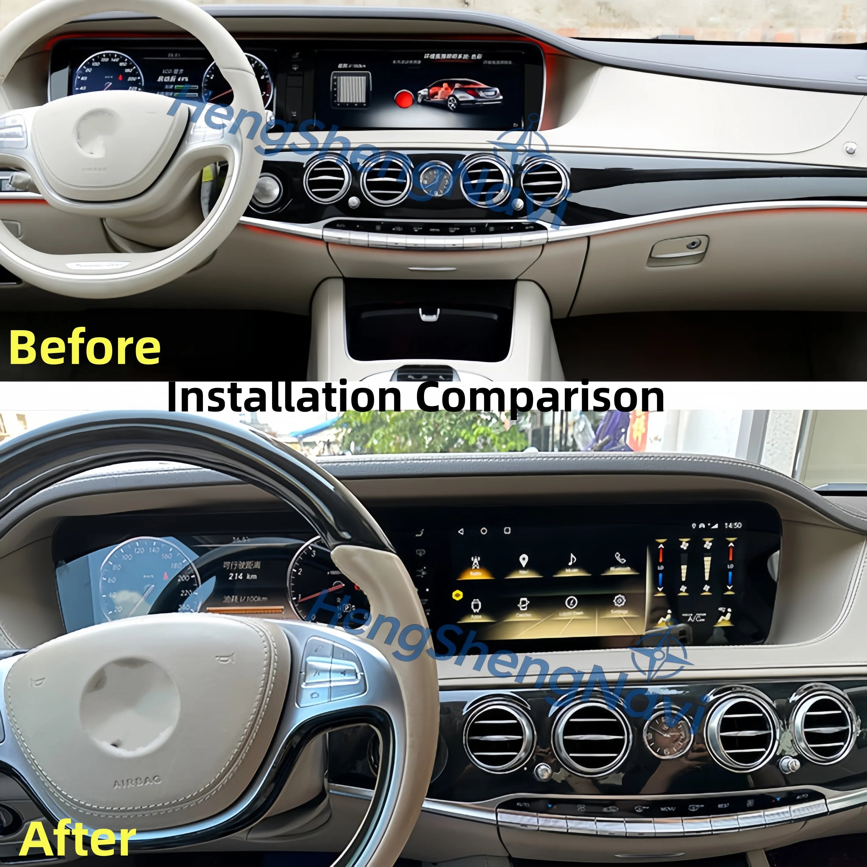 Radio para Auto Android Auto + Pantalla Digital Dual de 24.6 Pulgadas para Mercedes Benz Clase S W222 2014-2020 Reproductor Multimedia Estéreo Carplay
