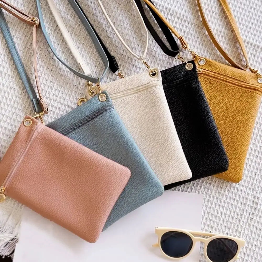 Mini bolso cruzado con patrón de Litchi de PU, carteras informales de Color dulce, bolsa de almacenamiento para teléfono móvil, bolso de hombro de un solo hombro
