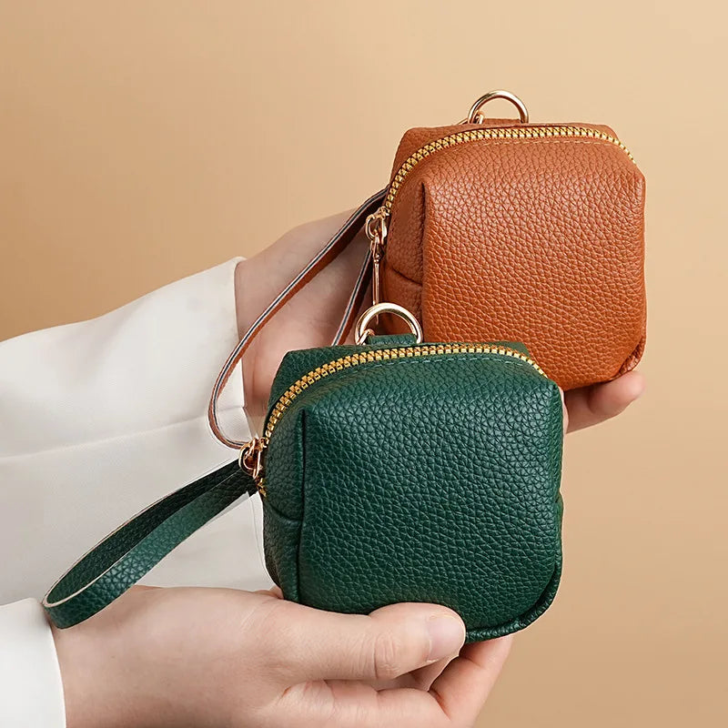 Nueva Mini Bolsa de Monedas para Mujer, Portátil, para Guardar Lápiz Labial, Monedero de Cuero PU de Moda, con Correa Antipérdida, Bolsa para Llaves, Tarjetero Pequeño