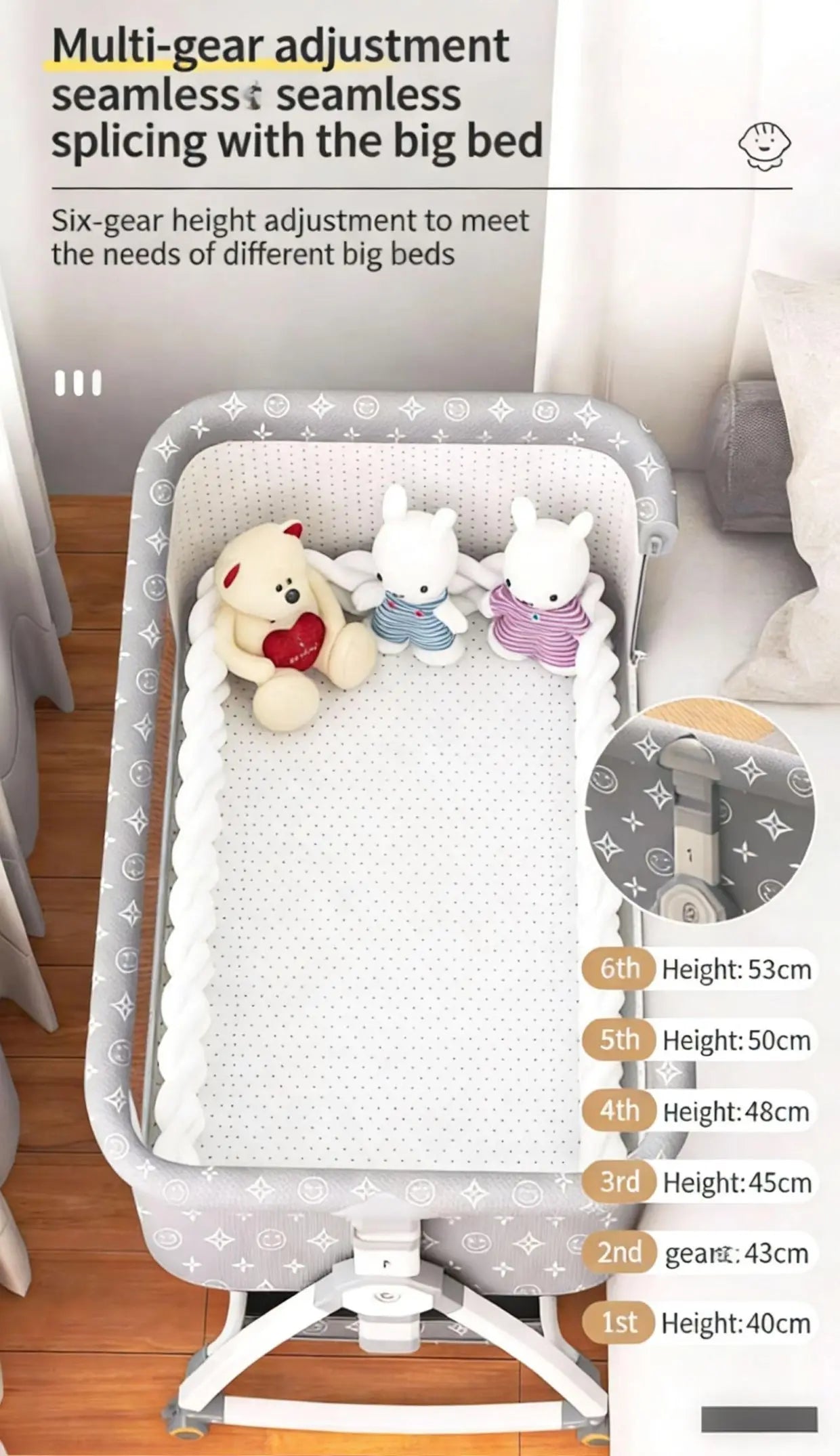 Cuna Portátil para Bebé, Cama Plegable Multifuncional, Cuna para Recién Nacidos, Cama Grande para Niños
