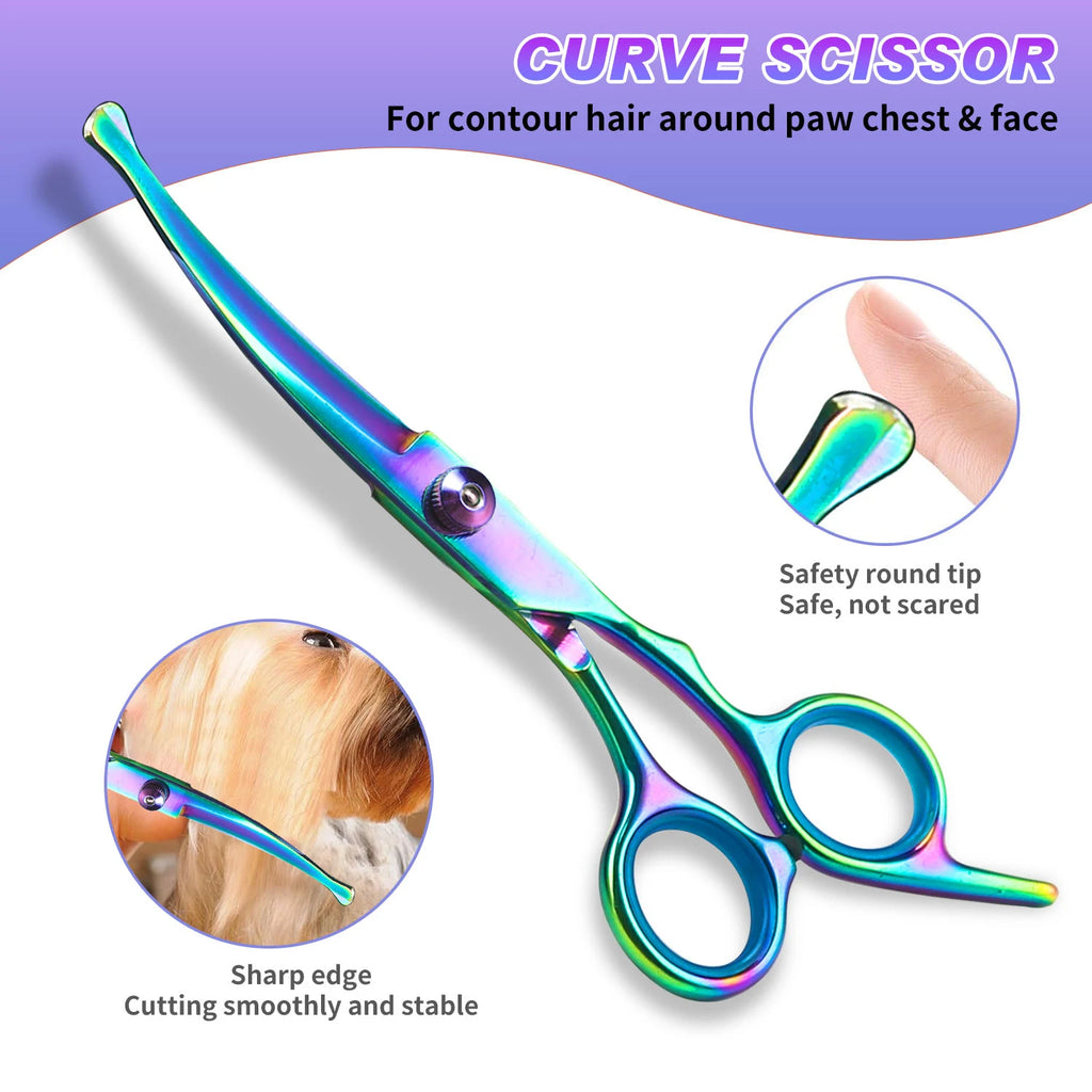 Tijeras profesionales de peluquería para mascotas de acero inoxidable, orientación de la mano derecha, tijeras multiusos para recortar el cabello con cabeza redonda,