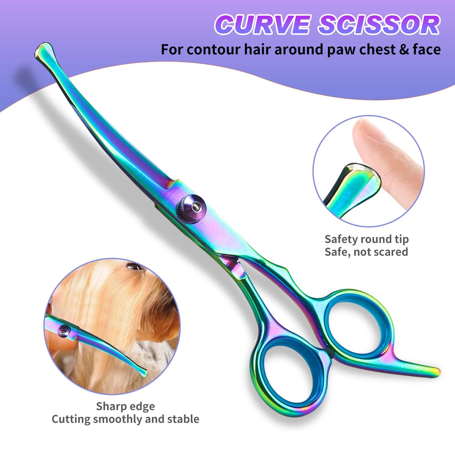 Tijeras profesionales de peluquería para mascotas de acero inoxidable, orientación de la mano derecha, tijeras multiusos para recortar el cabello con cabeza redonda,